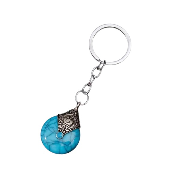 Turquoise and Red with Silver Tone Keychain - Picture 5 of 6